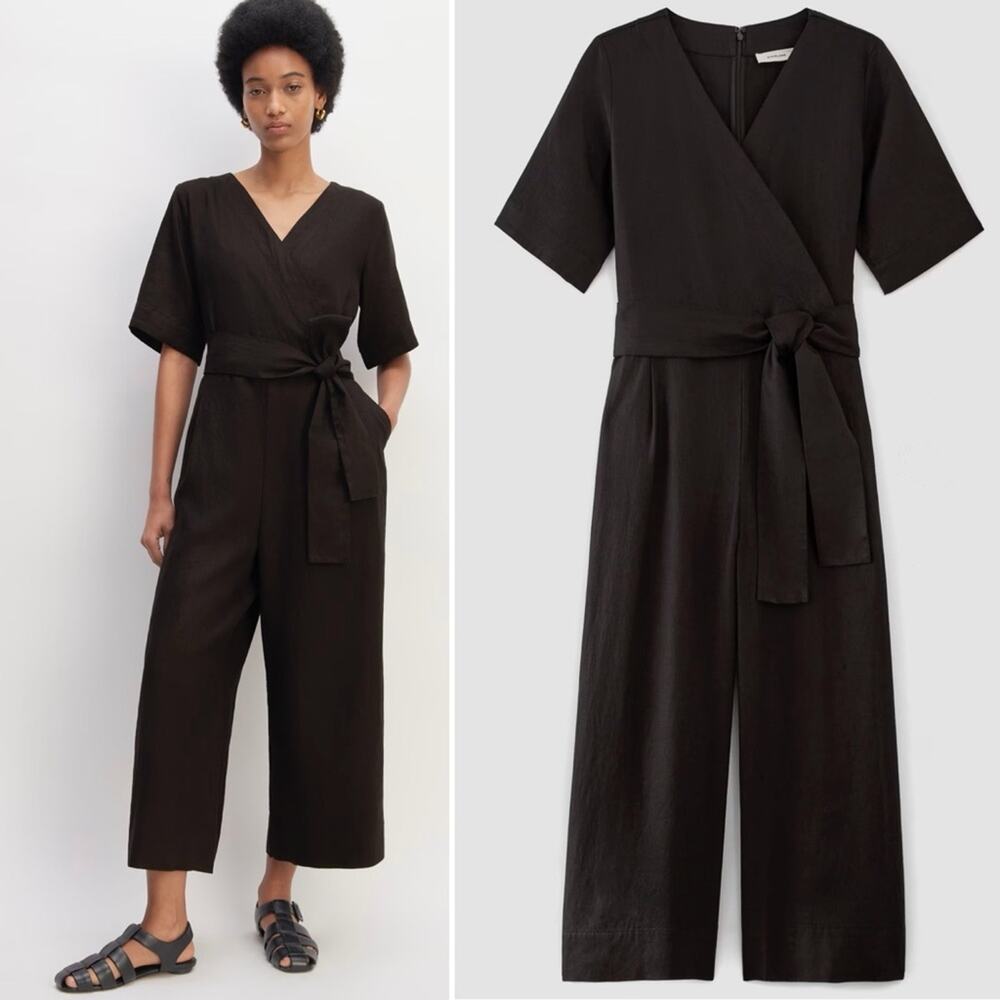 Everlane Black Linen Wrap Jumpsuit Size 6 NWOT Minimalist One Piece Sustainable